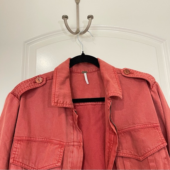 YOUNG FABULOUS and BROKE Red Orange Coral Denim Jacket Size S - Picture 3 of 8